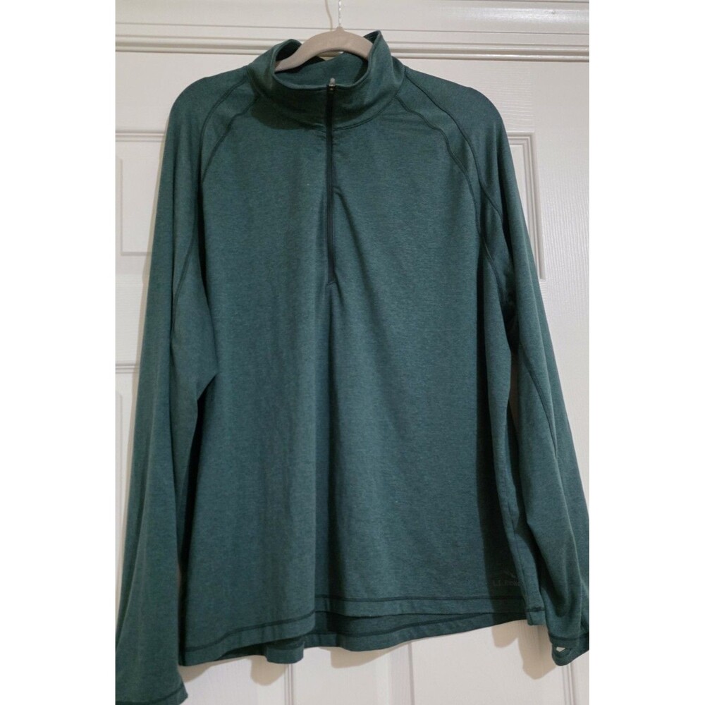LL Bean Mock Neck 1/4 Zip Long Sleeve Green Pullover Sweater Men's XL
